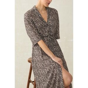 Faherty Island Floral Midi ShirtDress Charcoal Woodstock Brown Lrg Cottage 90s